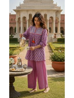 EKOHUM - Pink Block Printed Cotton Co-Ord Set