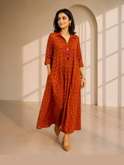 Vaaya - Rust The Sienna Ikat Dress