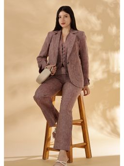 Maba India - Handwoven Linen Salmon Pink Collared Blazer