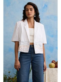 Okhai - White Hand Embroidered Snow Blossom Pure Cotton Blazer