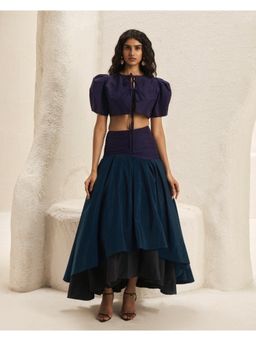 Nirmooha - Purple Three-Tone Layered Volute Skirt and Top Set