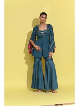 Rishi & Vibhuti - Aelin Blue jacket with Pant and Blouse