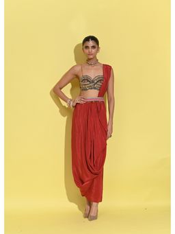 Rishi & Vibhuti - Mystic Flow Red Blouse With Drape Skirt