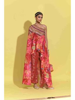 Rishi & Vibhuti - Ruby Drape Red Cape With Pant
