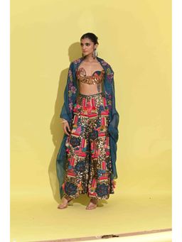 Rishi & Vibhuti - Kaleidoscope Dreams Blue Bralette with pant and Cape