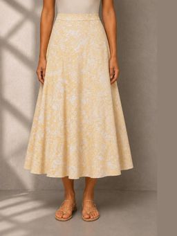 Sutra Art of Clothing - Yellow Pure Cotton Hand Block Print Skirt