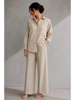 Sutra Art of Clothing - Beige Essence Embroidered Linen Shirt With Pant