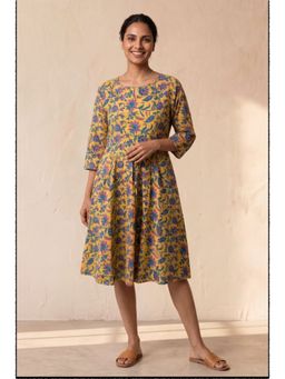 NILAM INDIA - Yellow Chhaya Printed Skater Dress