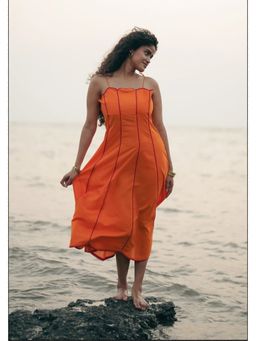 NILAM INDIA - Orange Shaam Hand Dyed Scalloped Dress