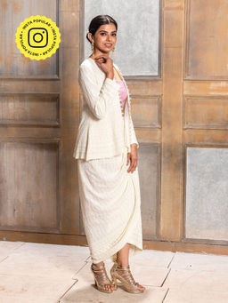 MONK & MEI - Aaliyah Embroidered Dhoti Jacket - Cream (Set of 2)