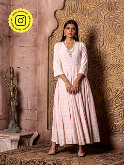 MONK & MEI - Falak Pink Embroidered Dress