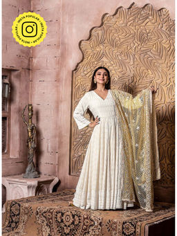 MONK & MEI - Falak-Long Anarkali Embroidered Dress and Dupatta (Set of 2)