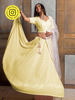 MONK & MEI - Mallika Yellow Embroidered Lehenga (Set of 3)