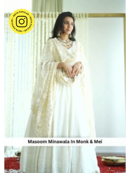 MONK & MEI - Mallika-Embroidered Cream Lehenga Choli Dupatta (Set of 3)