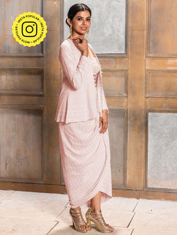 MONK & MEI - Aaliyah Baby Pink-Embroidered Jacket and Dhoti (Set of 2)