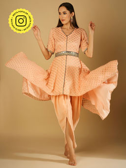 MONK & MEI - Tamanna-Kurta Dhoti Belt -Peach (Set Of 3)