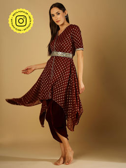 MONK & MEI - Tamanna-Kurta Dhoti -Maroon (Set Of 3)