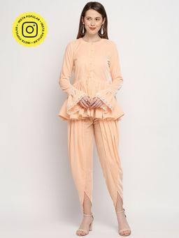 MONK & MEI - Farah - Jacket And Dhoti - Peach Pink (Set Of 2)