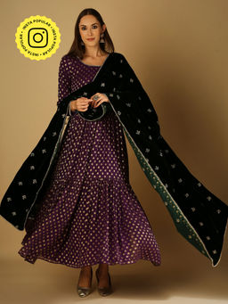 MONK & MEI - Reah-Anarkali With Dupatta-Violet (Set Of 2)