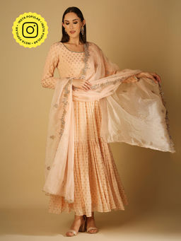 MONK & MEI - Reah-Anarkali With Dupatta-Peach Pink (Set Of 2)