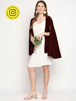 MONK & MEI - Arzu-Sequin Dress And Cape-White And Maroon (Set Of 2)