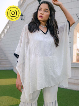 MONK & MEI - Suraiya Chikankari Kaftan- White