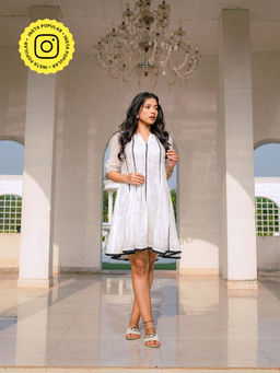 MONK & MEI - Rukhsar Chikankari Anarkali Dress- White