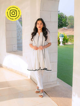 MONK & MEI - Mumtaz Chikankari Anarkali Kurta-Pants & Dupatta- White (Set of 3)