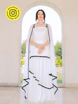 MONK & MEI - Sharmila Chikankari Kurta & Lehenga Skirt- White (Set of 2)
