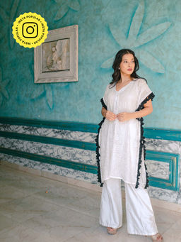 MONK & MEI - Begum Chikankari Kaftan & Pants- White (Set of 2)