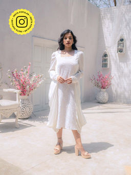 MONK & MEI - Fatima Chikankari Cowl Dress- White