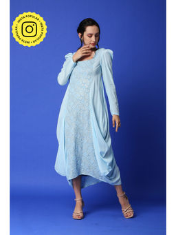 MONK & MEI - Fatima Chikankari Cowl Dress - Ice Blue