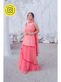 MONK & MEI - Sharmila Chikanakari Kurta Peach Melon