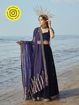 MONK & MEI - Vanessa Blouse, Lehenga And Dupatta- Blue