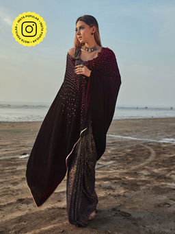 MONK & MEI - Julie Saree And Blouse- Wine