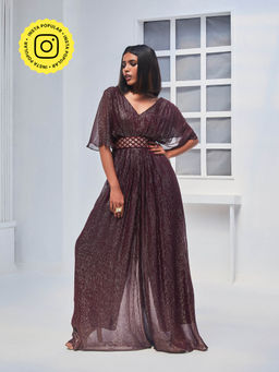 MONK & MEI - Christina Wine Jumpsuit And Belt (Set of 2)