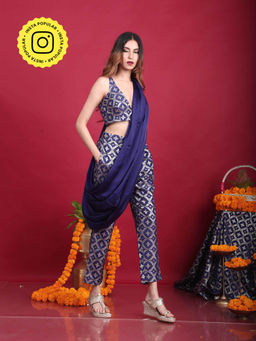 MONK & MEI - Naina- Blouse, Pant And Drape (Set of 3)