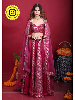 MONK & MEI - Leela-Brocade Lehenga-Plum Magenta (Set of 3)