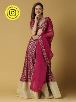 MONK & MEI - Sevati-Brocade Sharara Blouse Dupatta-Plum Magenta (Set of 3)