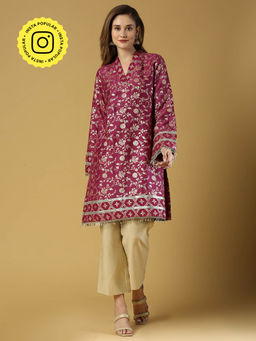 MONK & MEI - Kavya-Pakistani Kurta With Gold Pant-Plum Magenta (Set of 2)