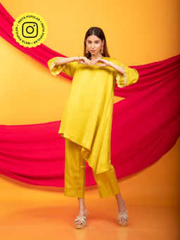 MONK & MEI - Nusrat Assymetrical Kurta & Pant Co-Ord Canary Yellow (Set of 2)