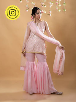 MONK & MEI - Heera Kurta with Sharara & Dupatta-Powder Pink (Set of 3)