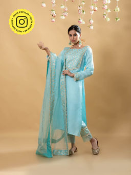 MONK & MEI - Isha Full Sleeves Kurta Powder Blue (Set of 3)