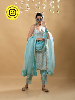 MONK & MEI - Kala Sleeveless Kurta Powder Blue (Set of 3)