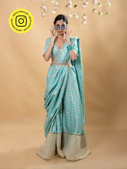 MONK & MEI - Sevati Brocade Sharara Powder Blue (Set of 3)
