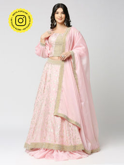 MONK & MEI - Handcrafted Lehenga with Blouse & Dupatta - Blush Pink (Set of 3)