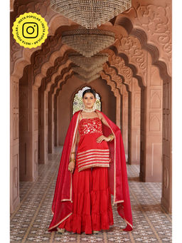 MONK & MEI - Sabrina Strap Kurta with Satin Sharara and Dupatta (Set of 3)