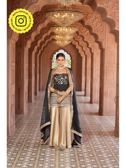 MONK & MEI - Ayesha Strap Kurta with Satin Sharara and Dupatta (Set of 3)
