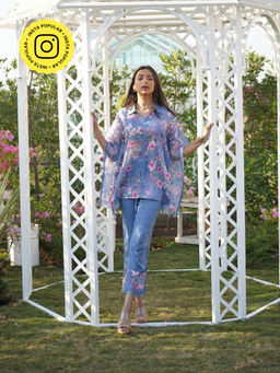 MONK & MEI - Dahlia Blue Kaftan and Pants Slip (Set of 3)