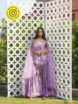 MONK & MEI - Tulip Lavender Kurta and Sharara with Dupatta (Set of 3)